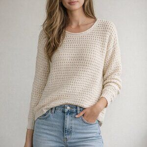 Madewell cream open knit sweater size m classic cotton blend lightweight